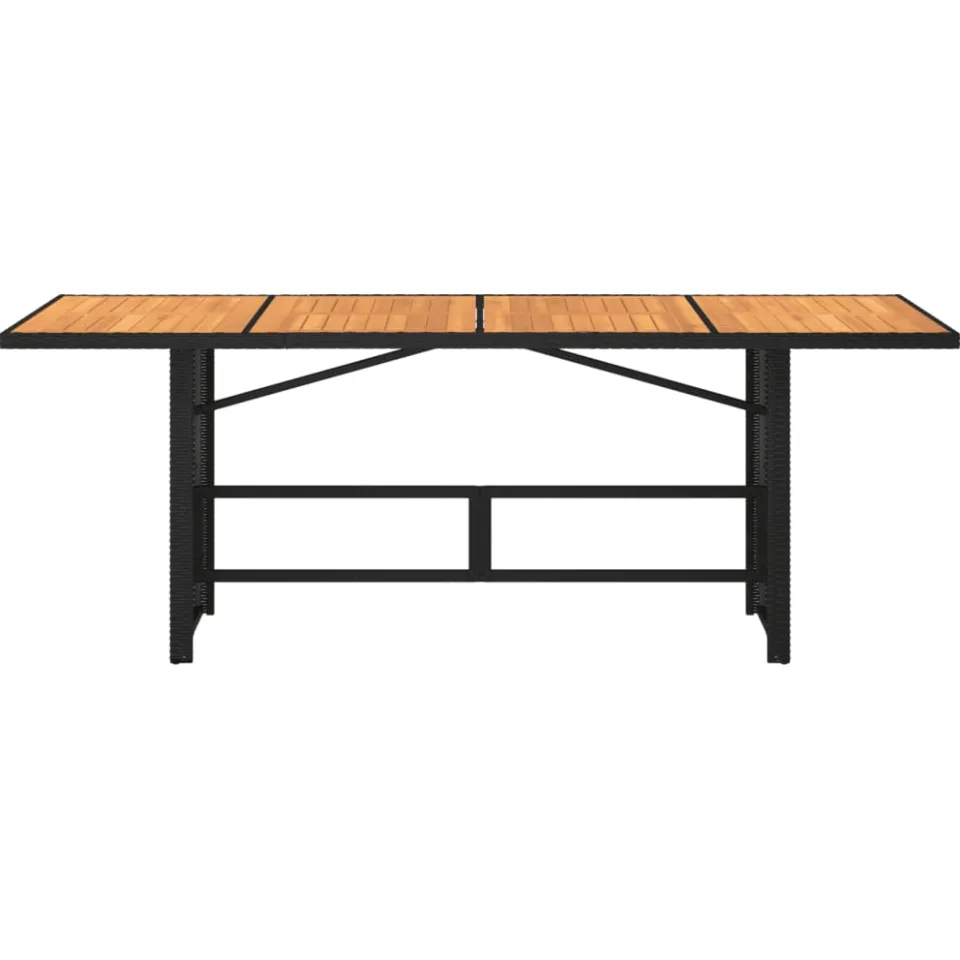 vidaXL Tuintafel met acaciahouten blad 190x80x75 cm poly rattan zwart, foto 4