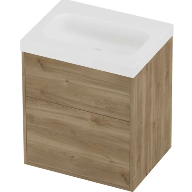 Proline Haga Badmeubelset Polystone Mezza 2 Laden 60x46x73 cm Mat White Cider Oak Eiken