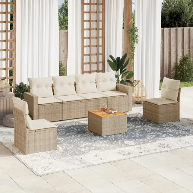 vidaXL 7-delige Loungeset met kussens poly rattan beige, foto 2