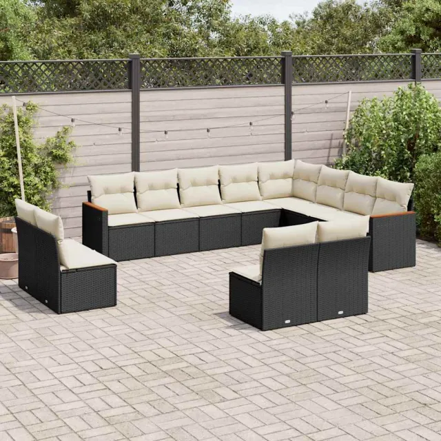 vidaXL 12-delige Loungeset met kussens poly rattan zwart, foto 2