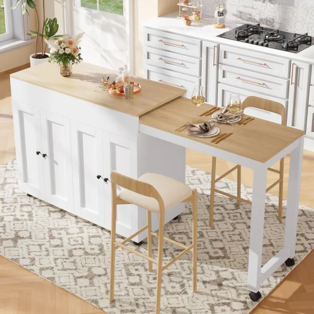 Clruro Uitbreekbare Bartafel - 117-180×50×94,6 cm - Opslagruimte + 6 Ablagevlakken - Multifunctioneel - MDF - Wit