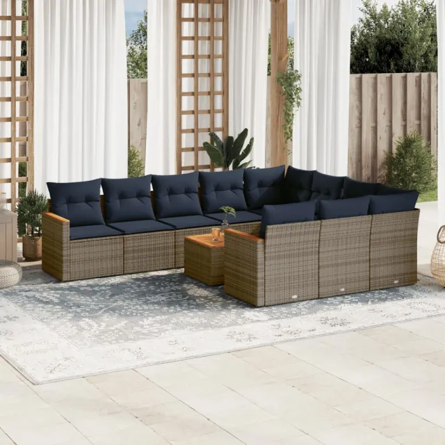vidaXL 11-delige tuinbankset met kussens, grijs polyrotan, foto 2