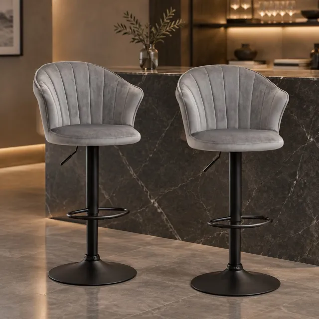 CHICFURN Barkruk - Set van 2 - Draaibaar - Met rugleuning - Grijs
