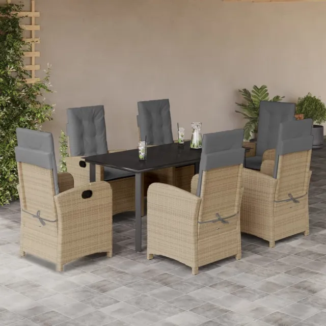 vidaXL 7-delige Tuinset met kussens poly rattan gemengd beige, foto 2