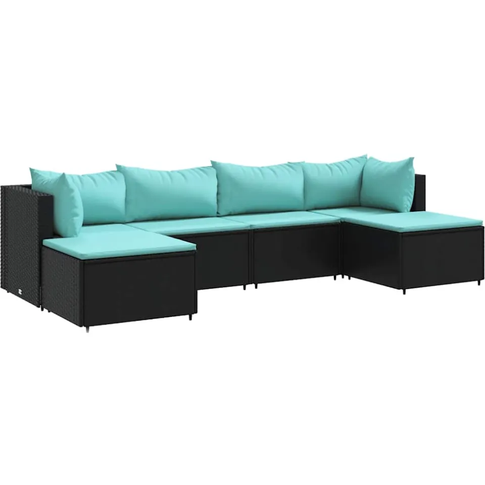 vidaXL 6-delige Loungeset met kussens poly rattan zwart, foto 3