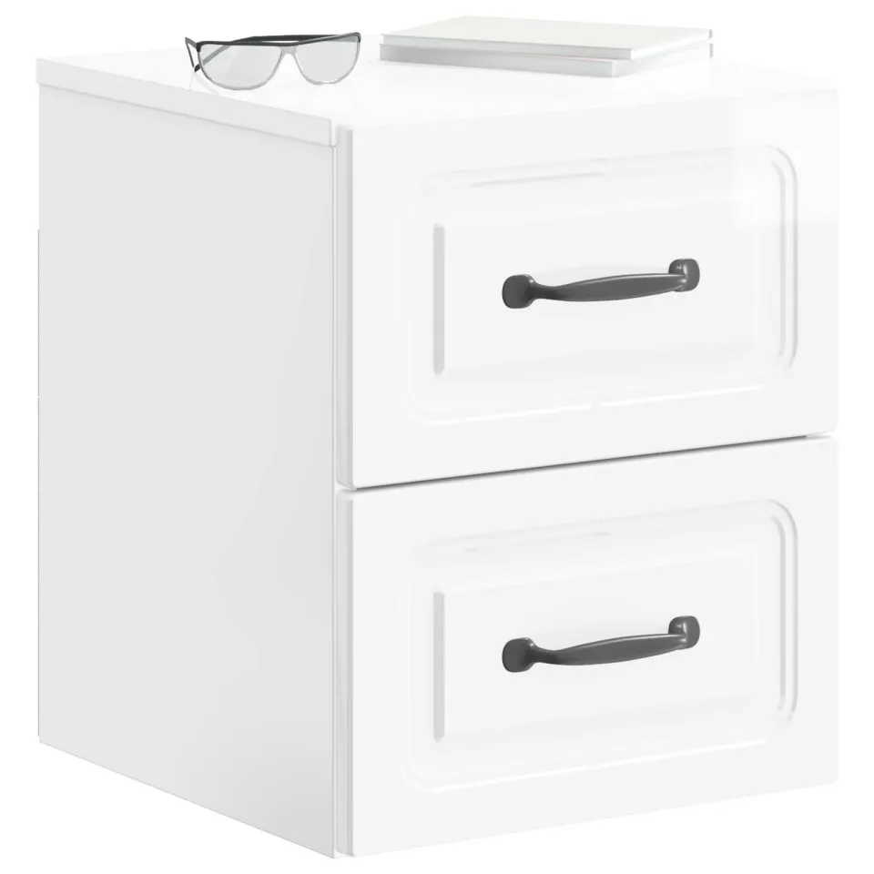 vidaXL Wandbeugel Bedkast Hoogglans Wit 34,5 x 33 x 40 cm Bewerkt hout