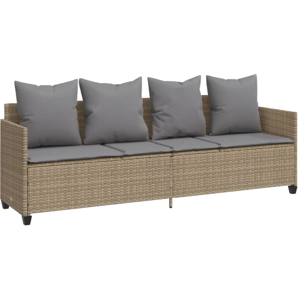 vidaXL 5-delige Loungeset met kussens poly rattan beige