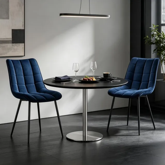 COVREO Eetkamerstoel 46 x 39 x 85,5 cm blauw velvet - metalen onderstel - set van 2 voor eetkamer en bureau