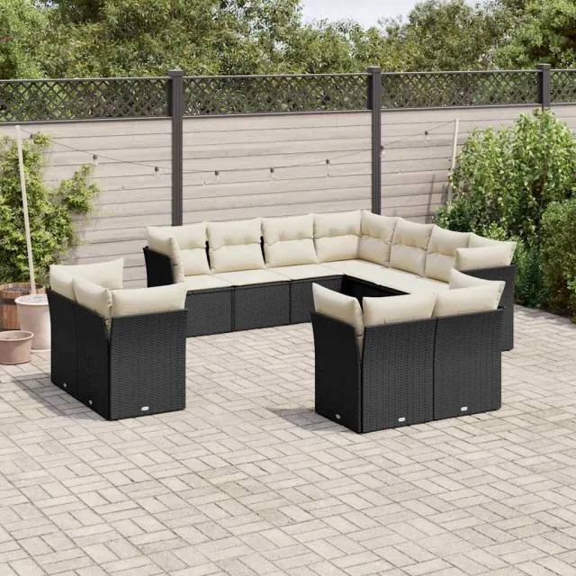 vidaXL 11-delige Loungeset met kussens poly rattan zwart