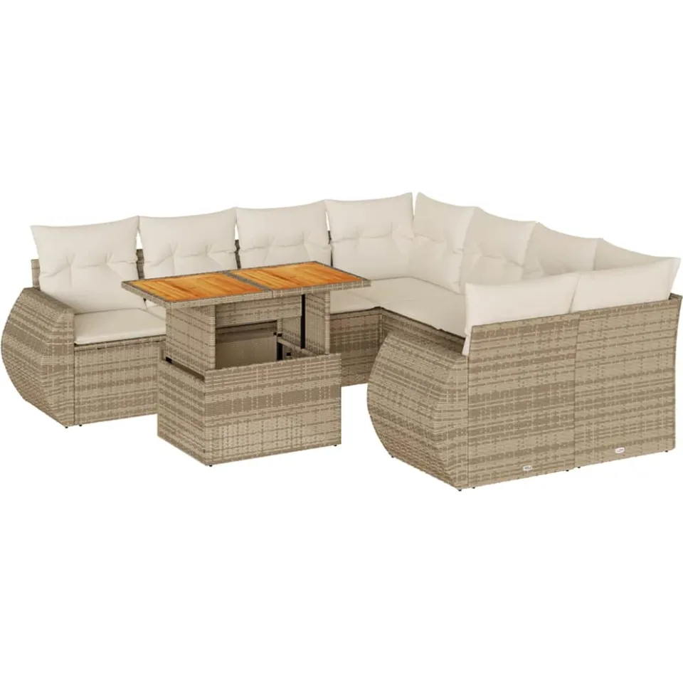 vidaXL 9-delige Loungeset met kussens poly rattan beige, foto 3