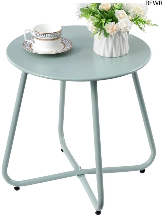 RFWR Ronde Buiten Bijzettafel voor Balkon en Tuin - Weerbestendig Metalen Tuintafel Teal
