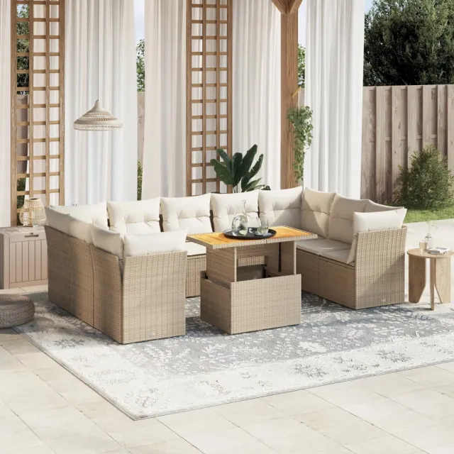vidaXL 10-delige Loungeset met kussens poly rattan beige, foto 2