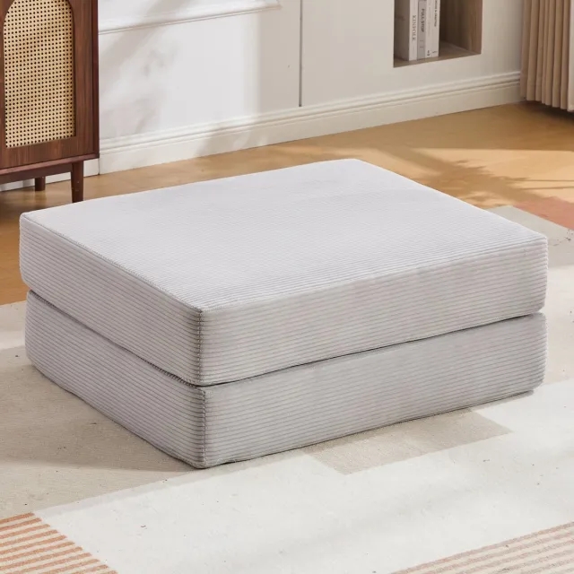 MODENUIT Voetenbankje – Opvouwbaar 109 x 95 x 43 cm – Stof – Lichtgrijs – Uitklapbaar Binnengebruik