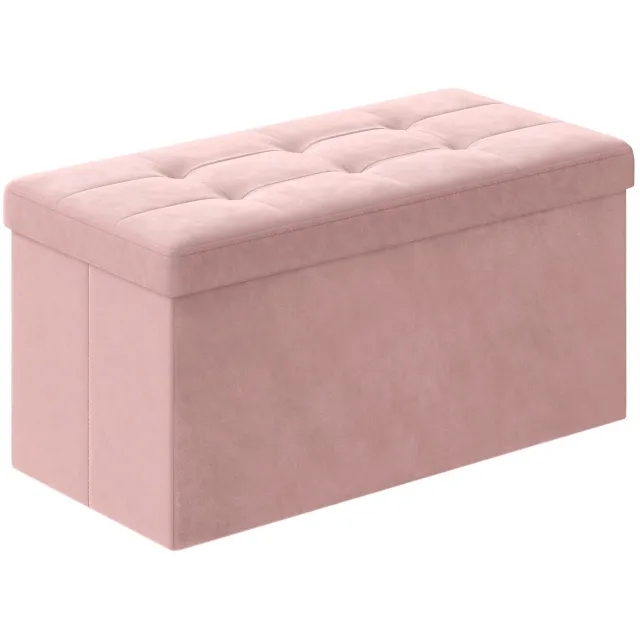 LEOBERT LSF247R01 - Opvouwbare opbergbank - Pastelroze fluweel - 76 cm