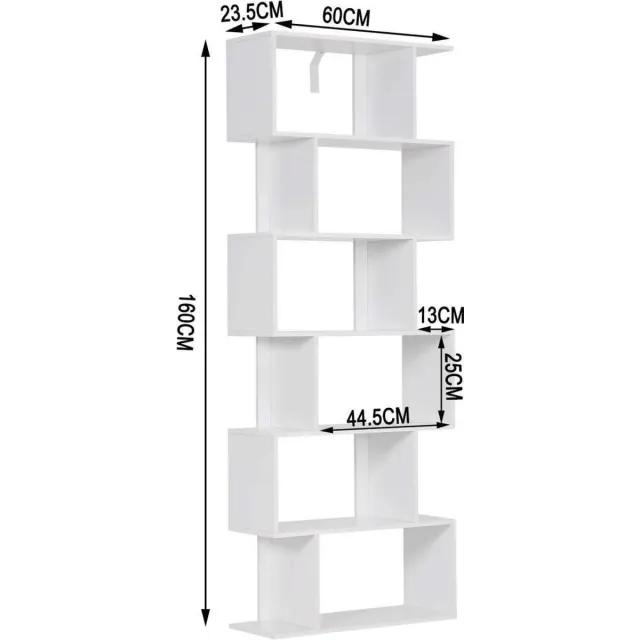Bolt Edge Boekenkast - Wit - Open - 6 vakken - Voor woonkamer of slaapkamer - 60x23.5x160cm