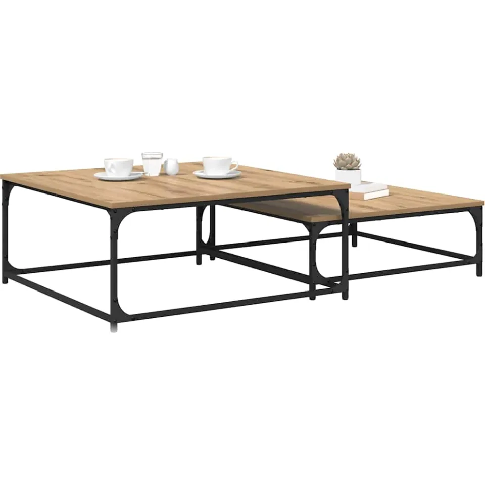 vidaXL Salontafel 2 st Artisan Eiken 80 x 80 x 35 cm Bewerkt hout Bruin