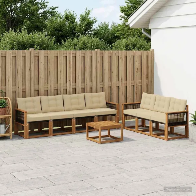 vidaXL Buiten bankenset 8 st 7-zits Natuurlijk en Beige