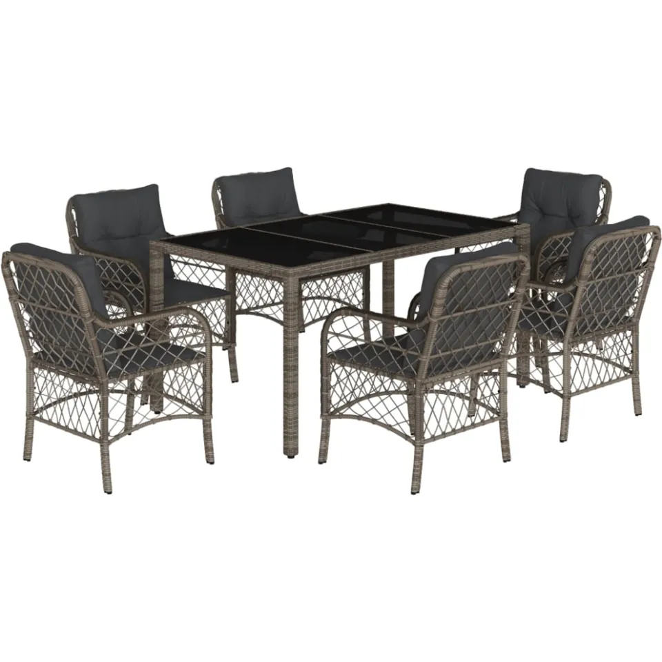 vidaXL 7-delige Tuinset met kussens poly rattan grijs