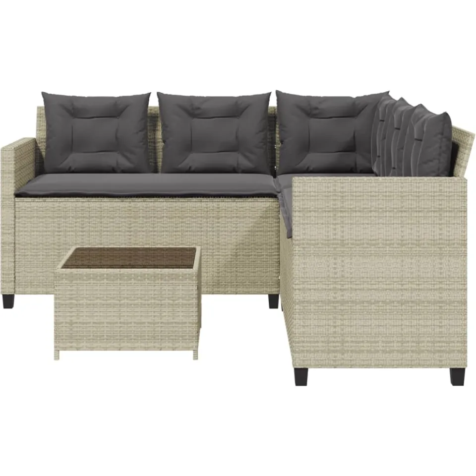 vidaXL Tuinbank met tafel en kussens L-vormig poly rattan lichtgrijs grijs, foto 3