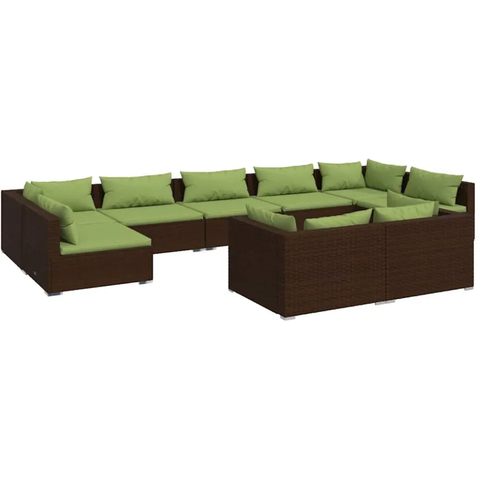 vidaXL 9-delige Loungeset met kussens poly rattan bruin, foto 3