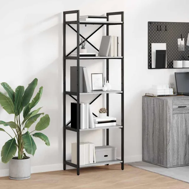 vidaXL Boekenkast 5-laags 56 x 34 x 171 cm Bewerkt hout Grijs Sonoma, foto 2