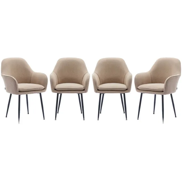 sweeek Set van 4 stoelen in corduroy met matzwarte metalen poten, l 57 x d 59 x h 84,5 Beige