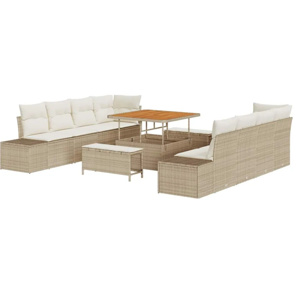 vidaXL Tuinbankenset 11 st Beige poly rattan, foto 4