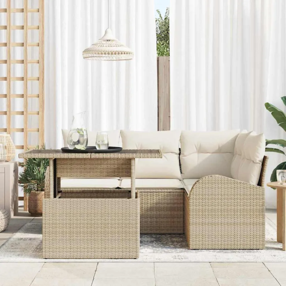 vidaXL Tuin Sofa Set 5 st Beige poly rattan, foto 3