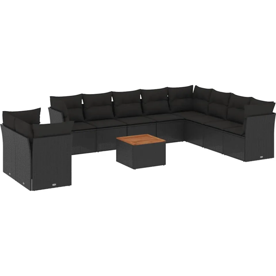 vidaXL 11-delige Loungeset met kussens poly rattan zwart, foto 4