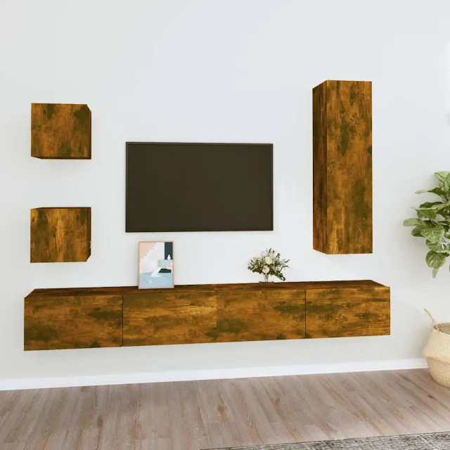 vidaXL 5-delige Tv-meubelset bewerkt hout gerookt eikenkleurig, foto 2