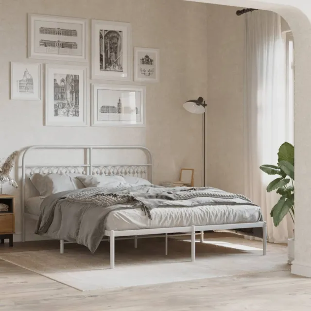 vidaXL Bedframe met hoofdbord metaal wit 150x200 cm