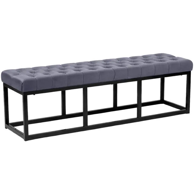 CLP Bank Polson - Gestikte Zitbank - Metalen Frame Mat Zwart - 200 kg Belastbaar - Modern Design - grijs