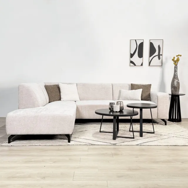 Dimehouse Hoekbank met chaise longue beige chenille stof Manon - links - Chenille - Scandinavisch & Basic - 274 x 210 x 84 cm
