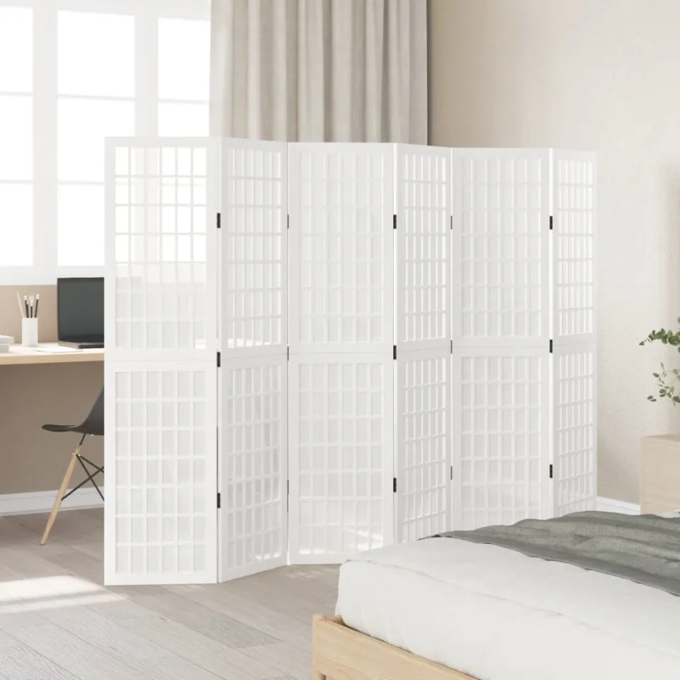 vidaXL Kamerscherm met 6 panelen massief paulowniahout wit, foto 3