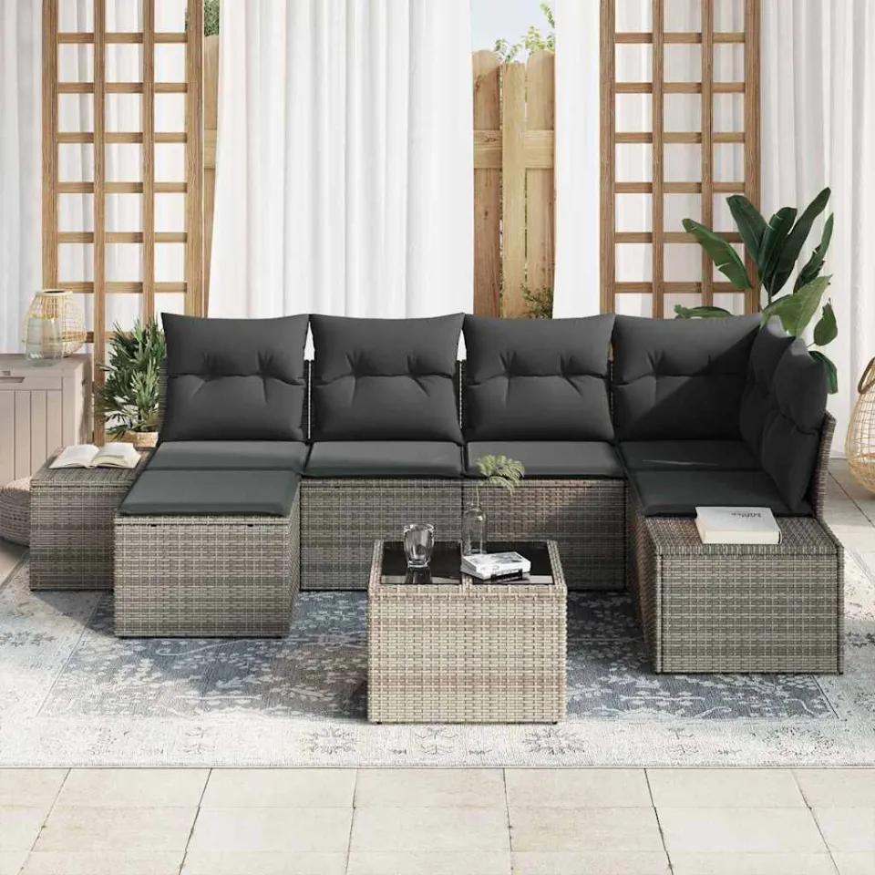 vidaXL Tuin Sofa Set 6 st Grijs poly rattan, foto 3