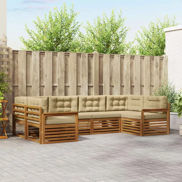 vidaXL Buiten bankenset 6 st 6-zits Natuurlijk en Beige