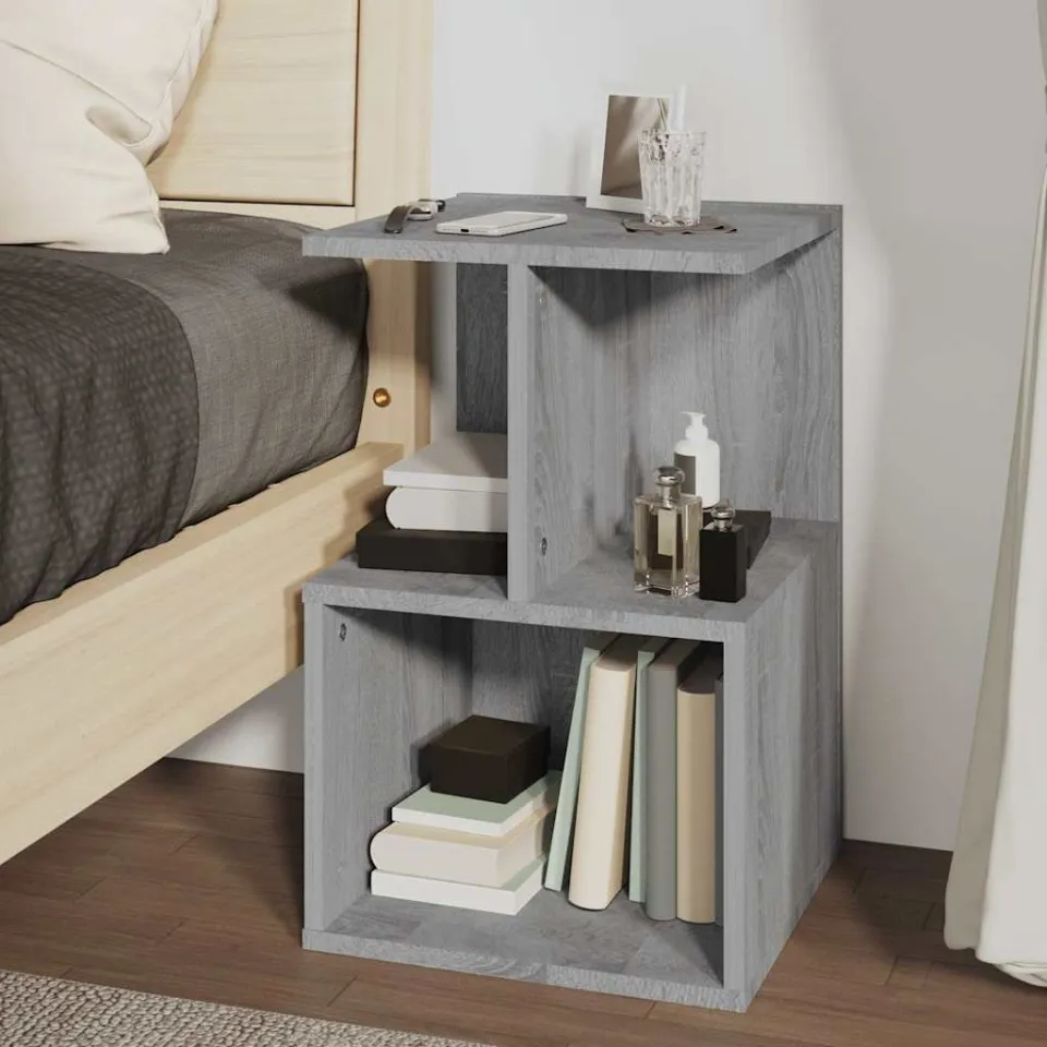 vidaXL Nachtkastje 35x35x55 cm bewerkt hout grijs sonoma eikenkleurig, foto 4