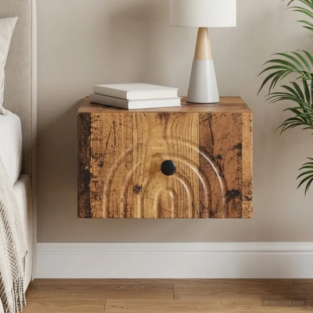 vidaXL Wandbeugel Bedkast Oud hout 33 x 34,5 x 20 cm Bewerkt hout bruin, foto 2