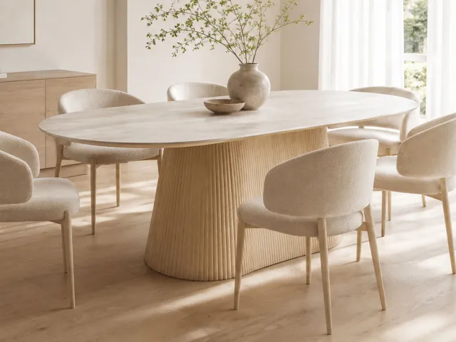 Mobistoxx Vireo ovale eettafel 180 cm eiken grijs marmer
