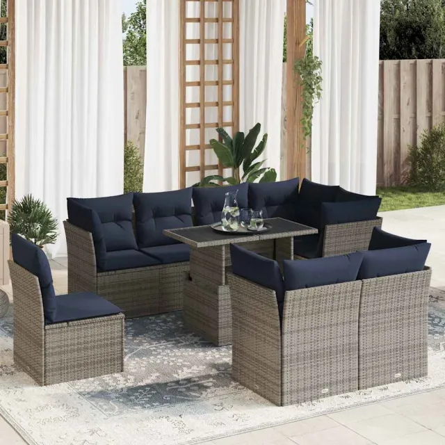 vidaXL 9-delige Loungeset met kussens poly rattan acacia grijs, foto 2