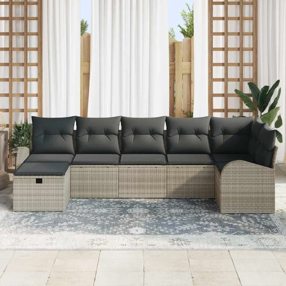 vidaXL Tuin Sofa Set 7 st Lichtgrijs poly rattan, foto 2