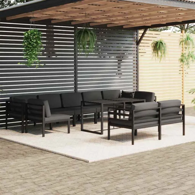 vidaXL 10-delige Loungeset met kussens aluminium antracietkleurig Anthraciet