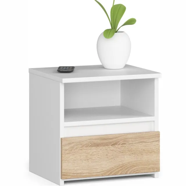 Akord Nachtkastje CL1 met 1 Lade / AKORD Furniture Factory / Wit – Sonoma Eik / 40 x 40 x 35 cm Wit|Sonoma eik