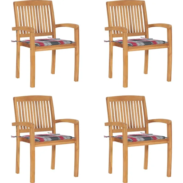 vidaXL Tuinstoelen stapelbaar 4 st met kussens massief teakhout Bruin