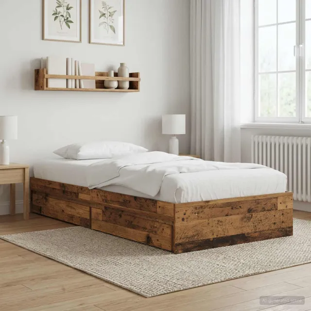 vidaXL Bedframe met opslag met lade Oud hout 80 x 200 cm Bewerkt hout Bruin