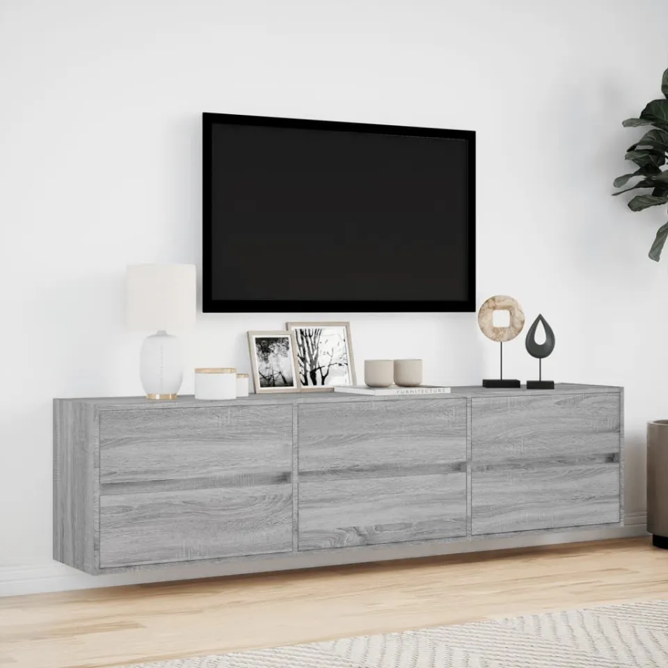 vidaXL Tv-wandmeubel met LED-verlichting 180x31x45 cm grijs sonoma, foto 3