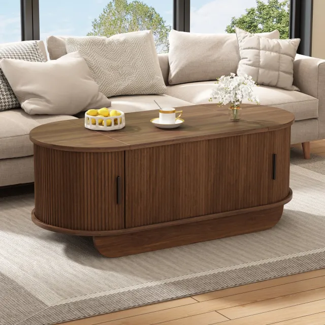 CHICFURN Salontafel 100 cm - In hoogte verstelbaar - Met roldeuren - Walnootkleur