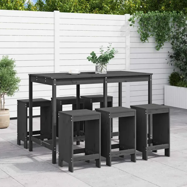 vidaXL 7-delige Tuinbarset massief grenenhout grijs, foto 2