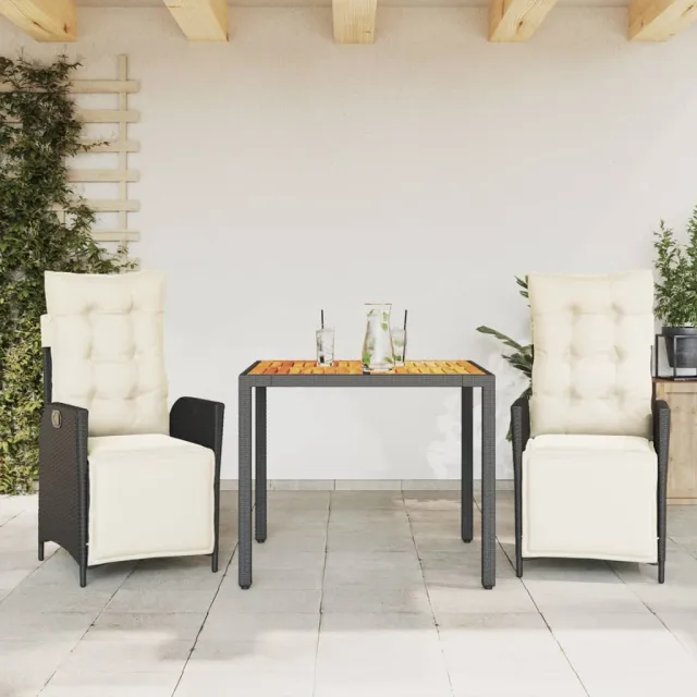 vidaXL 3-delige Tuinset met kussens poly rattan zwart, foto 2