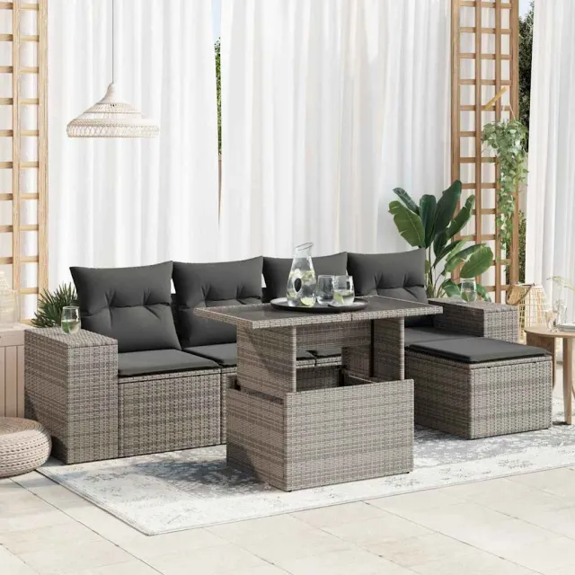 vidaXL 6-delige Loungeset met kussens poly rattan grijs, foto 2